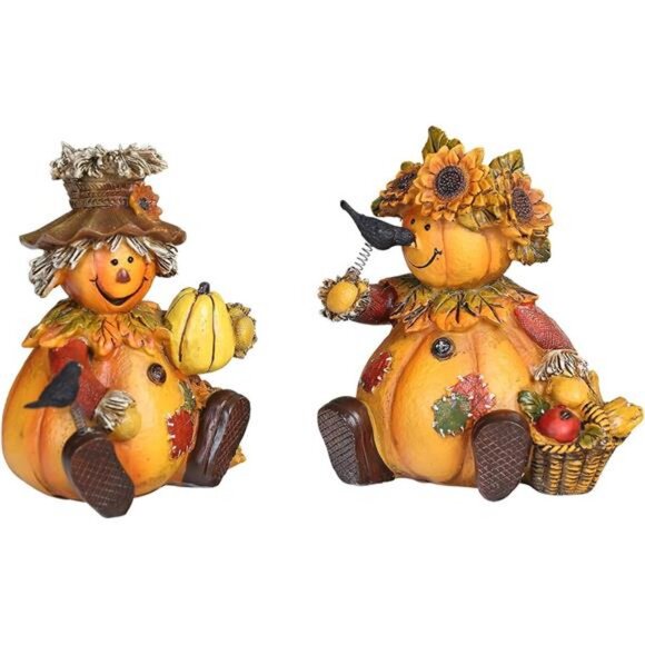 Polystone Table Decor Seasonal Fall Harvest Statue Pumpkin People - Picture 1 of 8